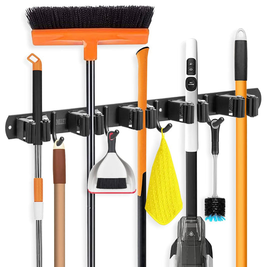 IMILLET Broom Holder Wall Mount, Heavy Duty Garage Organization Mop Hanger | Stainless Steel Broom and Mop Organizer Wall Hanging Self Adhesive for Laundry Room,Garden,Utility