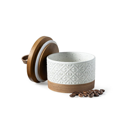 Small Ceramic Jar with Lid, Coffee Container Kitchen Food Storage Jars for Spice Sugar Candy Matcha, Mini Kitchen Spice Jars for Counter, Home, Pantry - White & 5 fl.oz