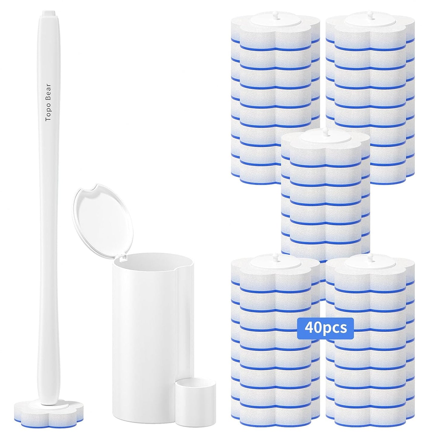 Disposable Toilet Bowl Brush with 40 Toilet Wand Refills, Toilet Bowl Cleaner Wands, Toilet Cleaning System Starter Kit