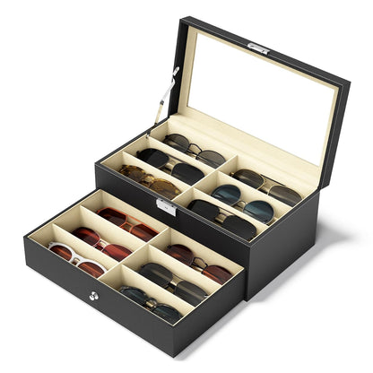 NEWLOOP Sunglasses Organizer Multiple Pairs of Glasses Display Case Sunglass Hard Shell Storage Box for Women Men 12/16 Slots