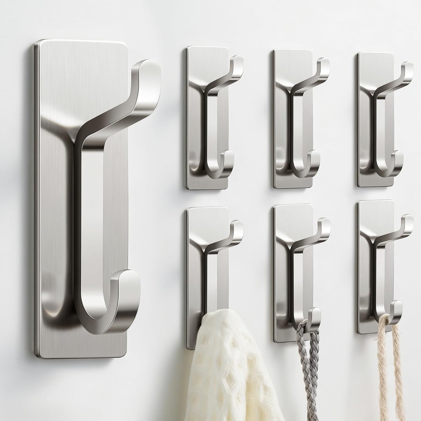 pickpiff 13LB Strong Stick-on Hooks for Coat & Towel, Brushed Nickel 6 Pack