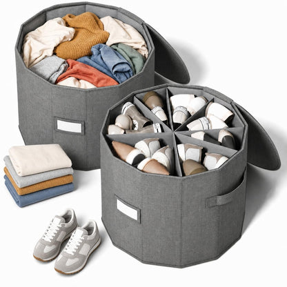 Round Shoe Organizer, Fan Dividers for Wide Shoes & Boots, Gray, 2 Pack | Adjustable Fan-shaped Design Helps Reduce Squeezing for High-tops, Wide Shoes and Boots, Cotton-linen Fabric with PP Support