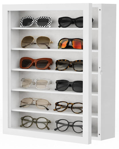 TJ.MOREE Sunglass Organizer Wall Mounted Glasses Holder Display Case 6 Tier | 13 x 15.6 inches Wooden Storage Box for Multiple Pairs Eyeglasses Sports Sunglasses