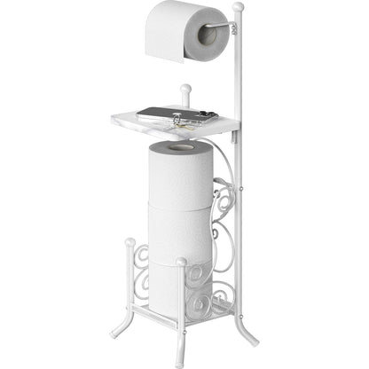 Simple Houseware English Style Toilet Paper Stand Holder w/Woodtop, White | 4 Paper Rolls, 8.5" x 8.75" x 29.2"