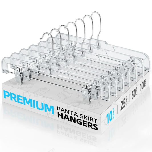 Clear Pants Hangers with Clips 10 Pack, 14'' Skirt... (10 Count | Clear)