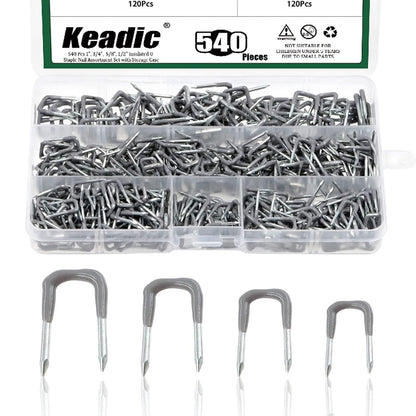 Keadic 540Pcs Insulated U Staple Nail Assorted Size Set, 0.56", 0.44“, 0.41", 0.36" Electrical Cable Staples Metal Cable Clip with Plastic Staple Wire Holder for Fixing Wires Cables