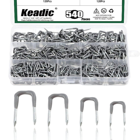 540Pcs Insulated U Staple Nail Assorted Size Set,... (silver)