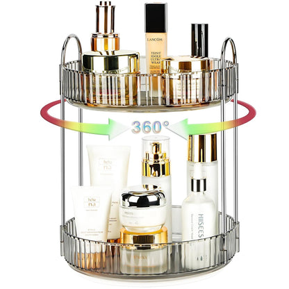360 Rotating Makeup Organizer, 2 Tier Lazy Susan Bathroom Counter Organizer, Skincare Organizers, Spinning Perfume Organizer & Vanity Organizer Countertop (Classic Grey, 2 Tier)