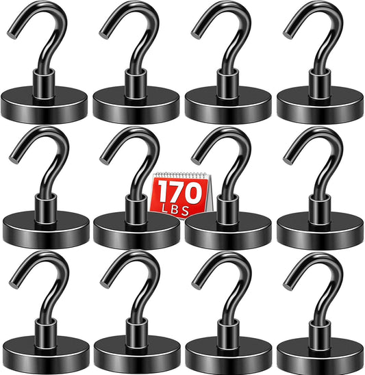 Magnetic Hooks,170lbs Heavy Duty Magnets with Hook... (Black | Steel)