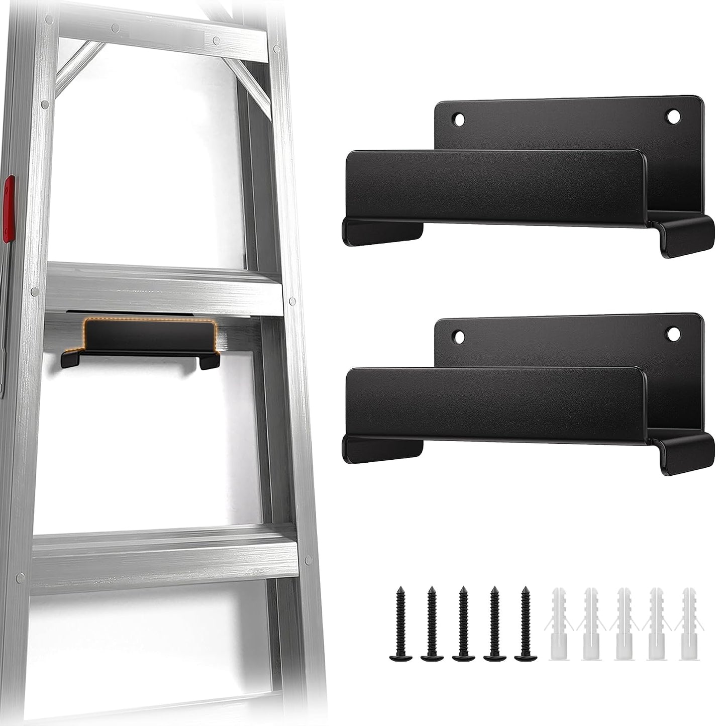 niffgaff Ladder Hooks for Garage Wall, 2 Pack Heavy Duty Wall Mount Storage Hanger for Ladders, Chairs & Patio Furniture, Fits Step & Extension Ladders, Garage Organization
