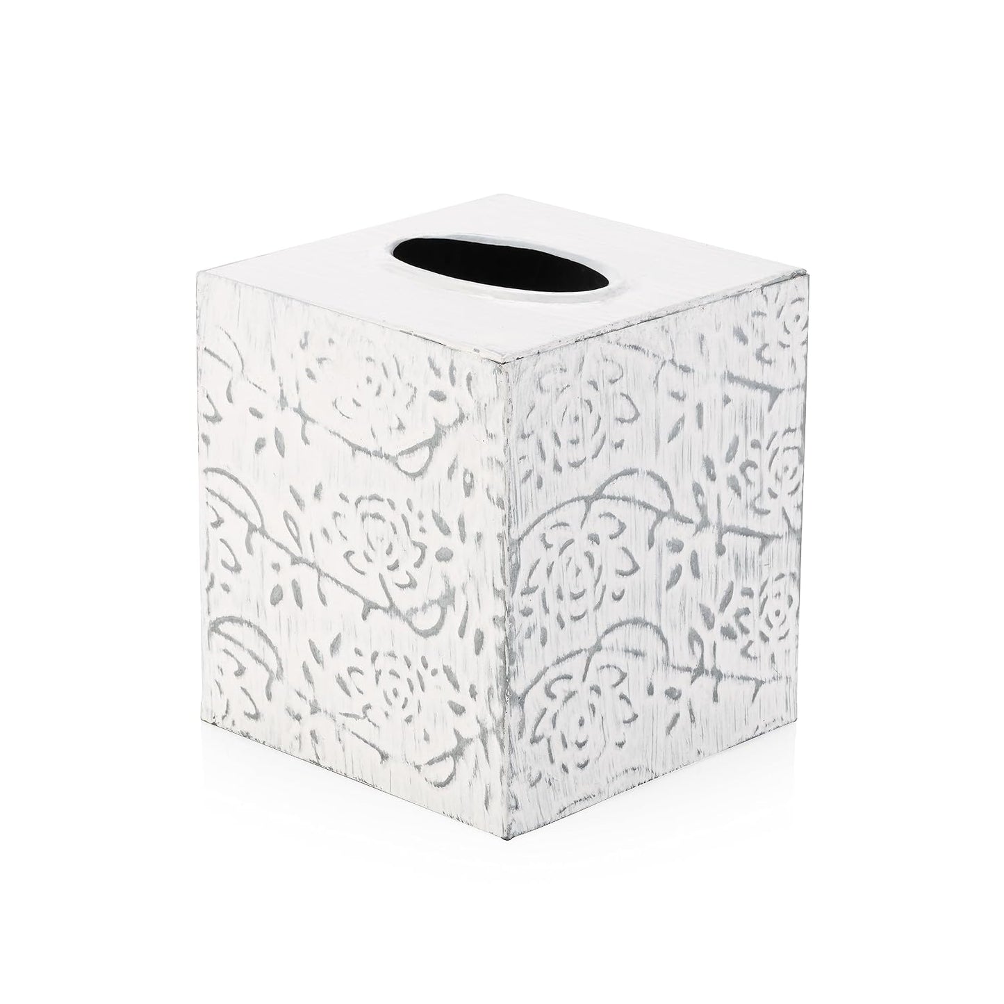 Country Chic Modern Farmhouse Tissue Box Holder, Decorative Metal Tissue Cover, Rustic Square White Style