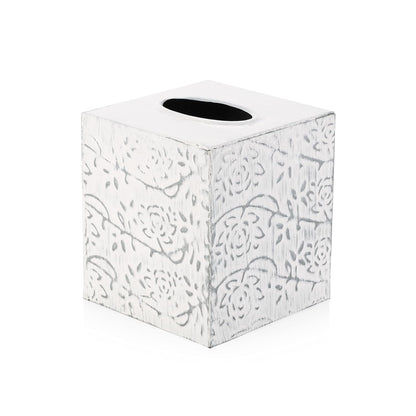 Country Chic Modern Farmhouse Tissue Box Holder, Decorative Metal Tissue Cover, Rustic Square White Style