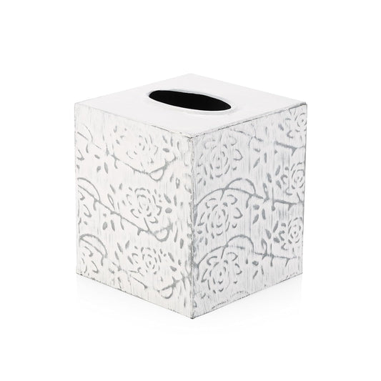Country Chic Modern Farmhouse Tissue Box Holder, Decorative Metal Tissue Cover, Rustic Square White Style