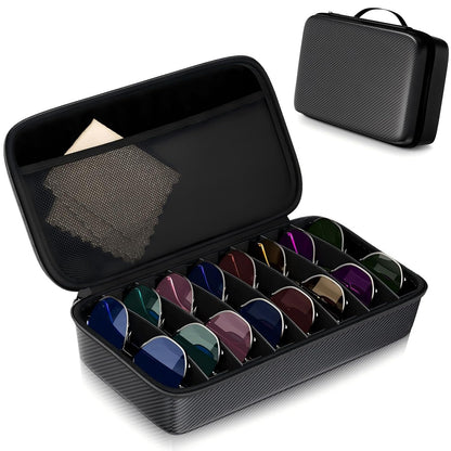 Travel Sunglasses Organizer, Hard Shell Sunglass Case Adjustable Slots for Multiple Sunglass Eyeglass Case