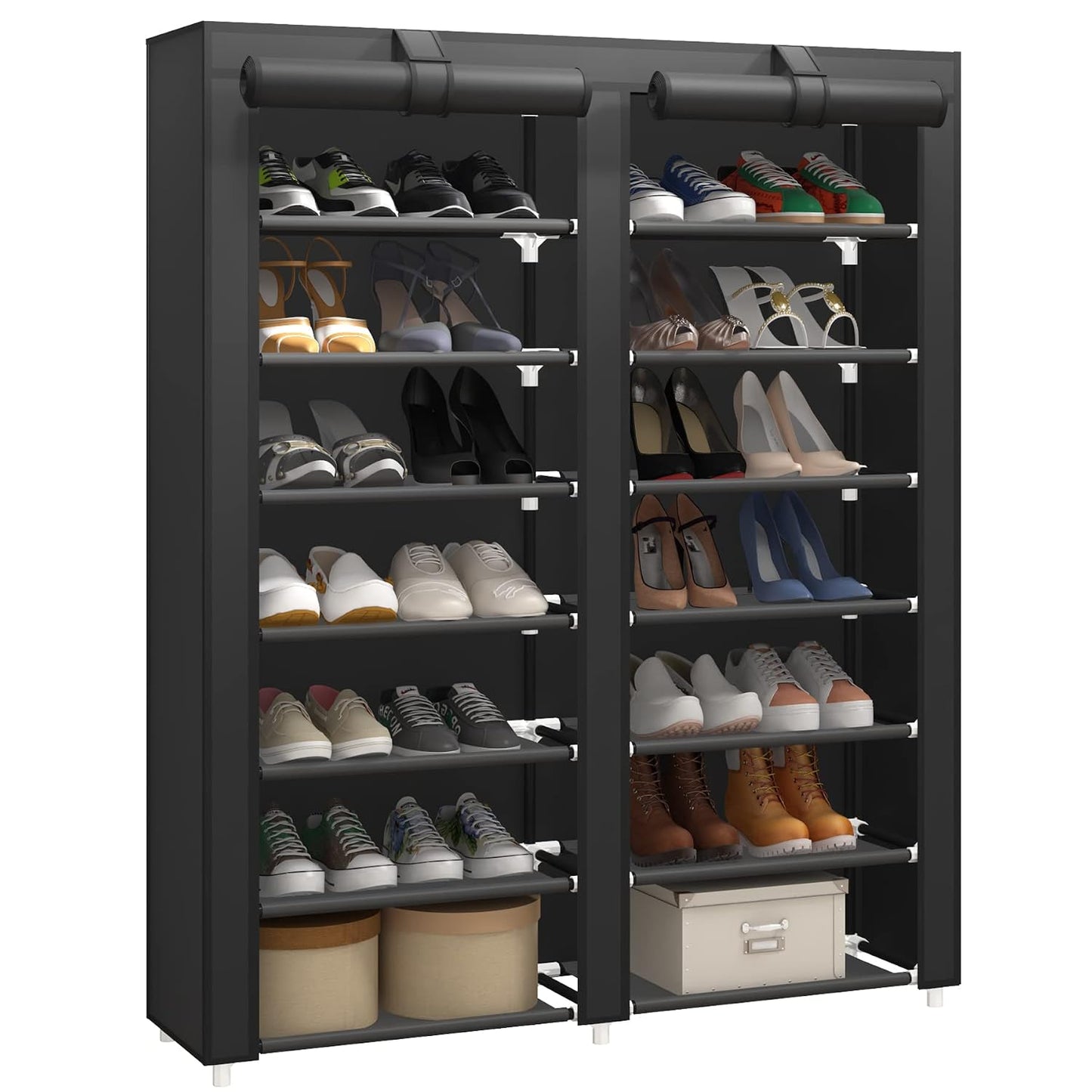 7-Tier Shoe Storage Organizer with Dustproof Cover... (Black)