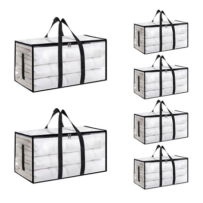 6 Pack-Extra Large Heavy Duty Moving Bags - Waterproof Storage Totes with Handles & Zippers, Foldable for College Dorm, Storage (Clear)