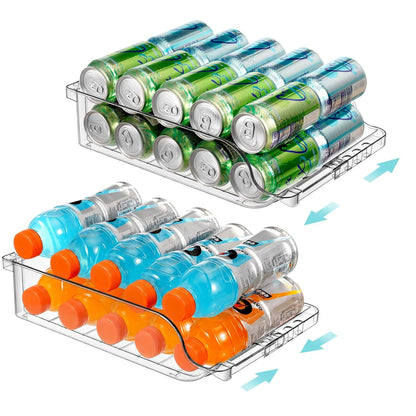 2 Packs Refrigerator Organizers and Storage Width Adjustable Can Organizer for Refrigerator Expandable Soda Can Dispenser for Beer Soda Pop Can Soda Organizer for Fridge Kitchen Pantry Clear