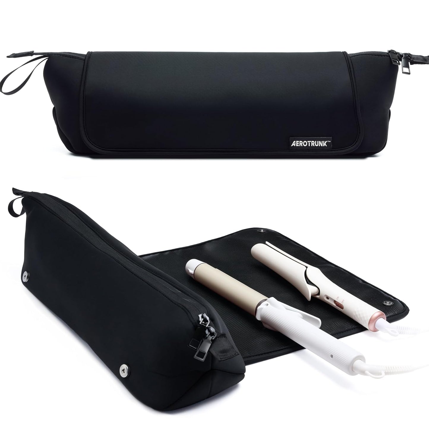 Hair Tools Organizer - Hot Hair Tools Travel Bag with Heat Resistant Mat, Large Capacity Pouch for Flat Irons, Curling Wands, Hair Dryers - Black