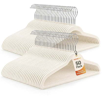 HOUSE DAY Ivory Velvet Hangers 50 Pack - Non Slip Felt Hangers, No Wrinkles | Closet Essentials Premium Space Saving Hanger, Gentle on Clothes, Sturdy Shoulder Design