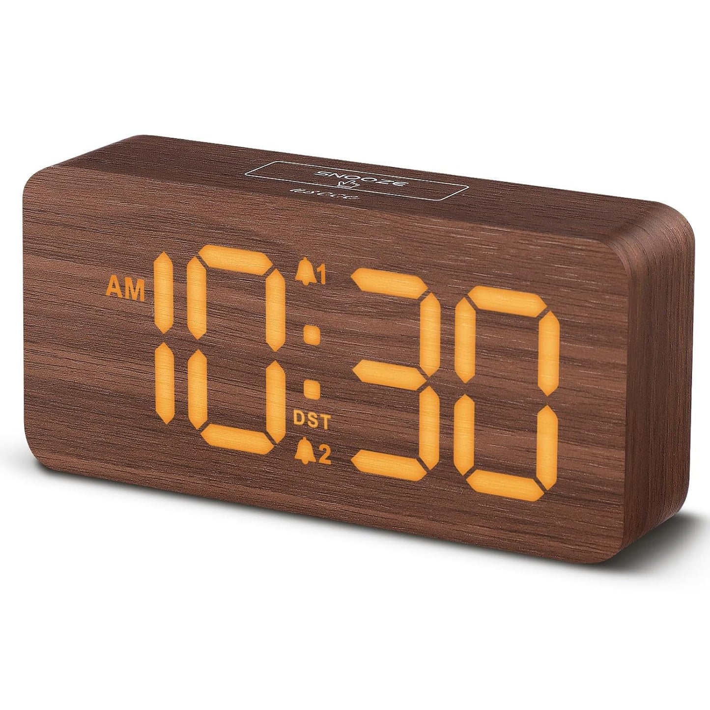 uscce Wooden Digital Alarm Clocks for Bedrooms with 0-100% Dimmable Display | Desk Clock with Large Numbers for Living Room - Loud Dual Alarm for Heavy Sleepers with Volume Control - Wood Decor & Gifts