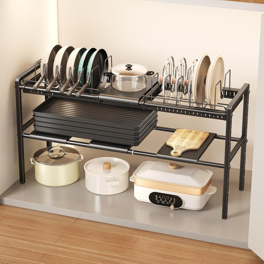 Pots and Pans Organizer Under Cabinet, Expandable... (Black | Carbon Steel)
