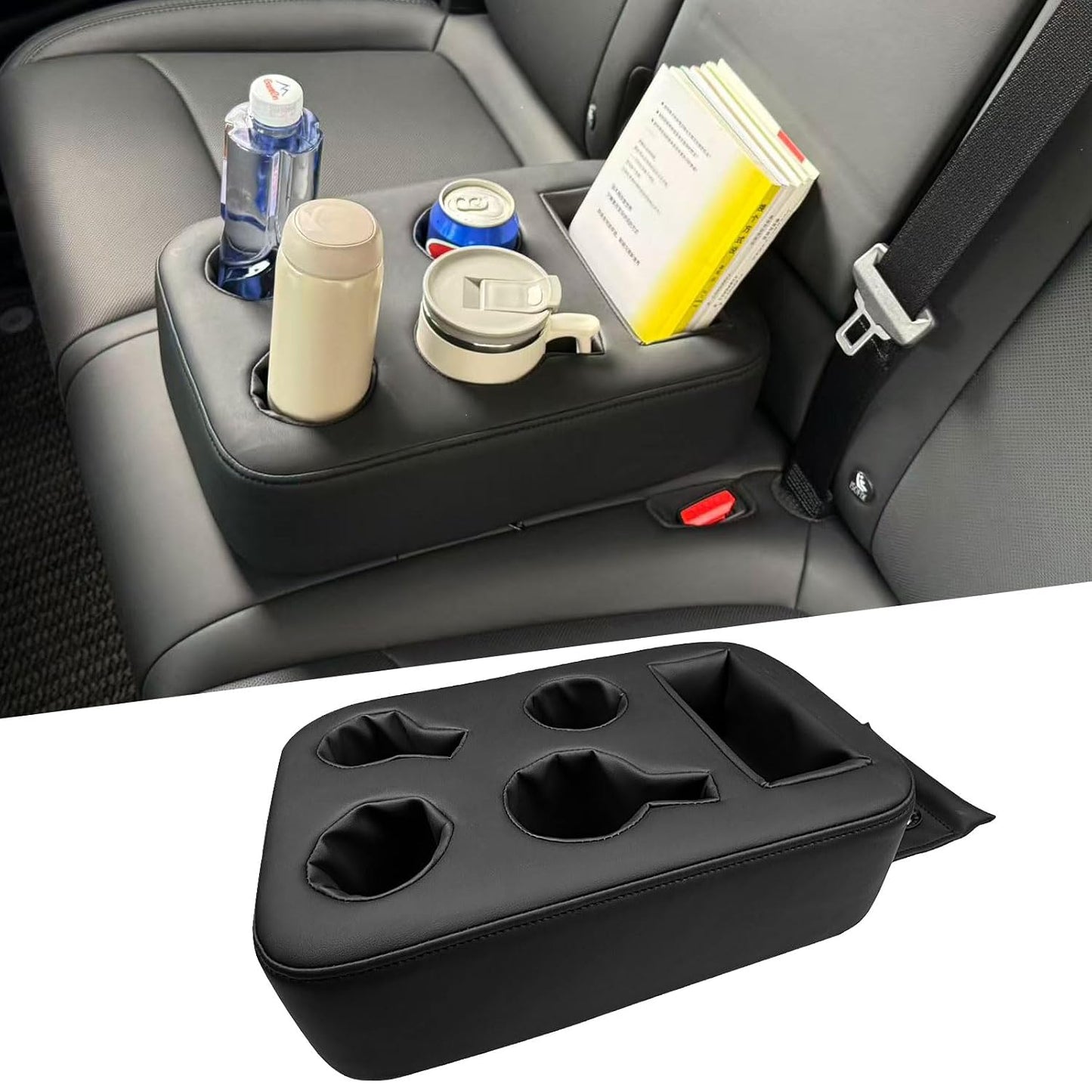 Xaido Car Back Seat Cup Holder, PU Leather Couch Sofa Bed Cup Holder Expander Tray, Boat Tray, Organizer for Trucks, Minivans, SUVs, RVs, Vehicles, Holds Drinks, Snacks, Cell Mobile Phone