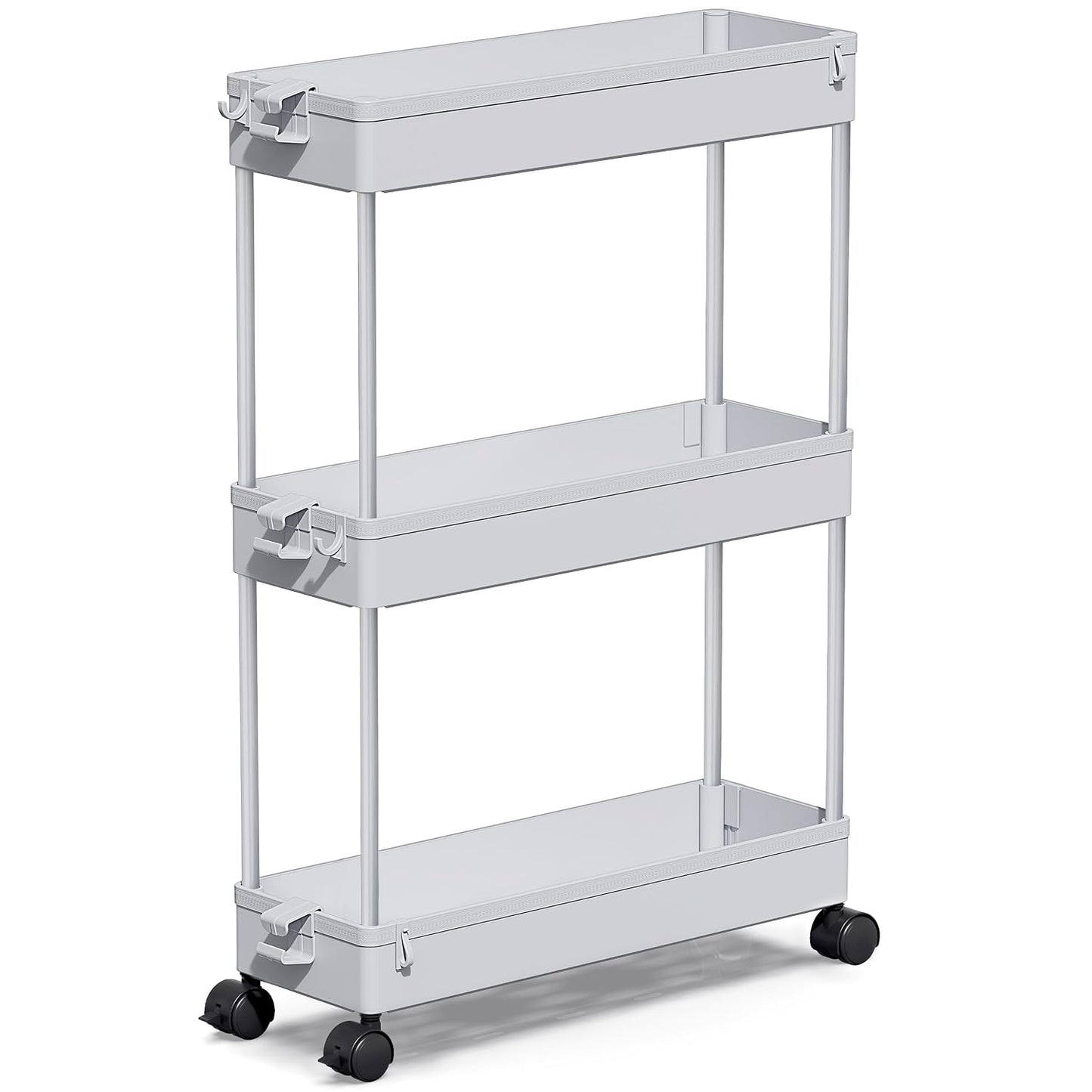 SPACEKEEPER Slim Rolling Storage Cart, 3 Tier Bathroom Cart Organizer, Gray | Narrow Rolling Cart with Wheels for Kitchen Office Bathroom Laundry Room,Mobile Utility Cart for Craft Art Makeup Nail Polish