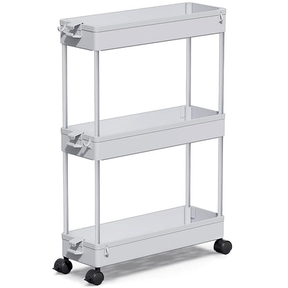 SPACEKEEPER Slim Rolling Storage Cart, 3 Tier Bathroom Cart Organizer, Gray | Narrow Rolling Cart with Wheels for Kitchen Office Bathroom Laundry Room,Mobile Utility Cart for Craft Art Makeup Nail Polish
