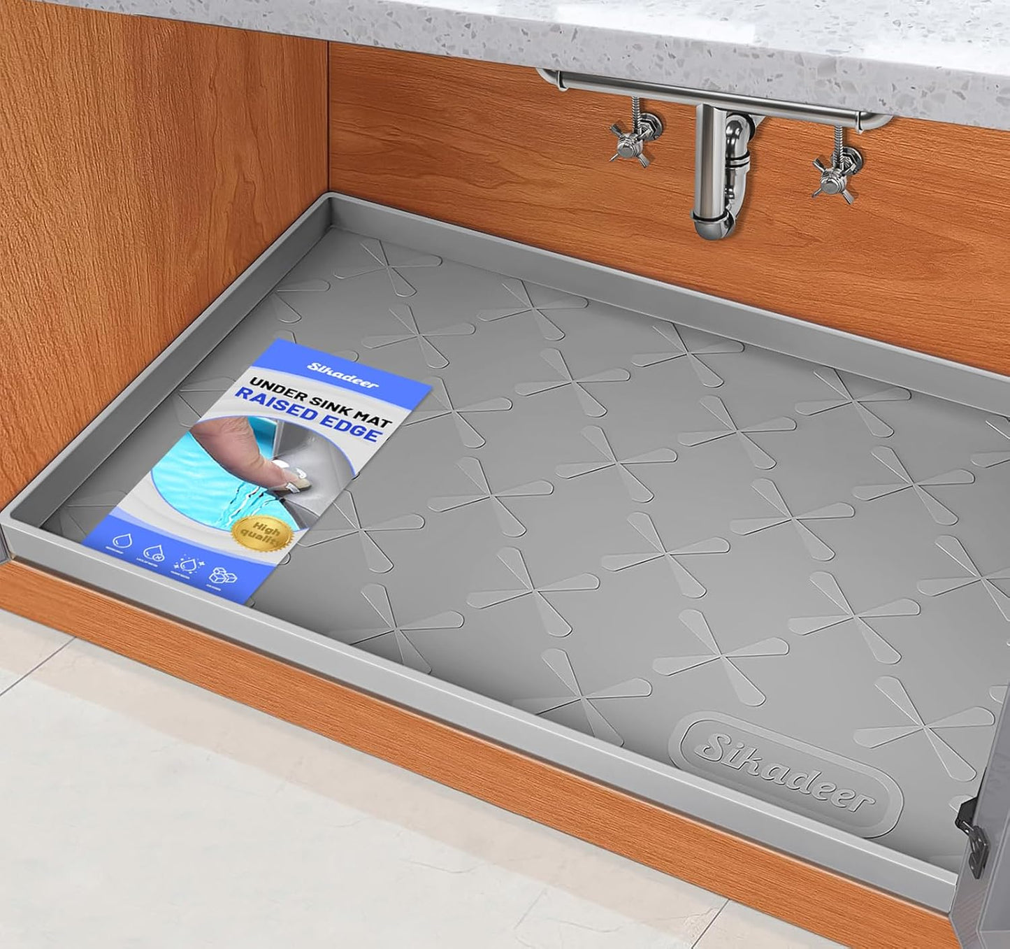 Waterproof Under Sink Mat 34" x 22", Raised Edge Silicone Mat Tray | 100% Food-Grade, Thick Shelf Liner Cabinet Protector, Kitchen, Bathroom Organizer and Storage, Pets, Boots, Home Essentials