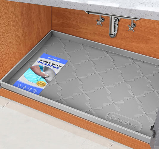 Waterproof Under Sink Mat 34" x 22", Raised Edge Silicone Mat Tray | 100% Food-Grade, Thick Shelf Liner Cabinet Protector, Kitchen, Bathroom Organizer and Storage, Pets, Boots, Home Essentials