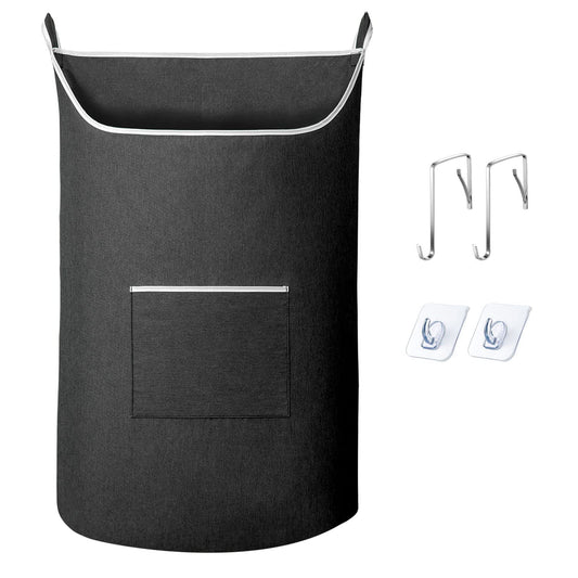 SAVERHO Black Hanging Laundry Hamper Bag, XL Door Hanging Hamper with Large Opening Laundry Hamper Storage Bag Large Size 36X22 Inch (Black)