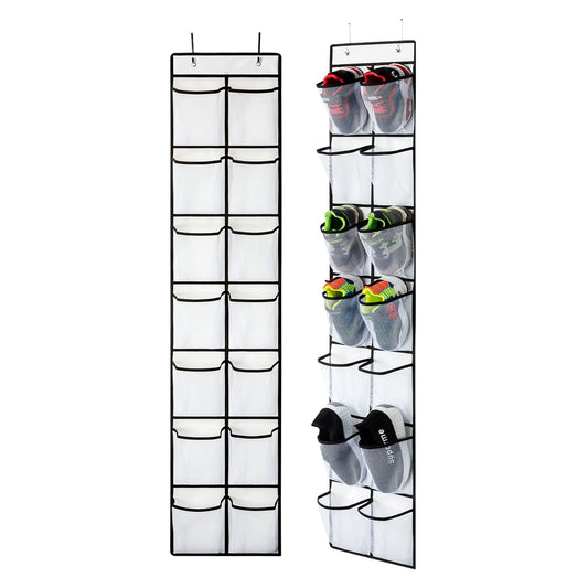 KEEPJOY 2 Pack White 14 Pockets Over the Door Shoe Organizer, Hanging Shoe Organizer with 4 Hooks, Shoe Holder with 14 Mesh Pockets Closet Door Shoe Storage Bag (White-2Pack)