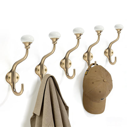 TUNNY Coat Hooks - 5 Pack Champagne Bronze Towel Hooks Robe Hooks Decorative Wall Hooks for Bathroom Bedroom Kitchen Towel Robe Clothes Cabinet Closet Bathroom Hardware