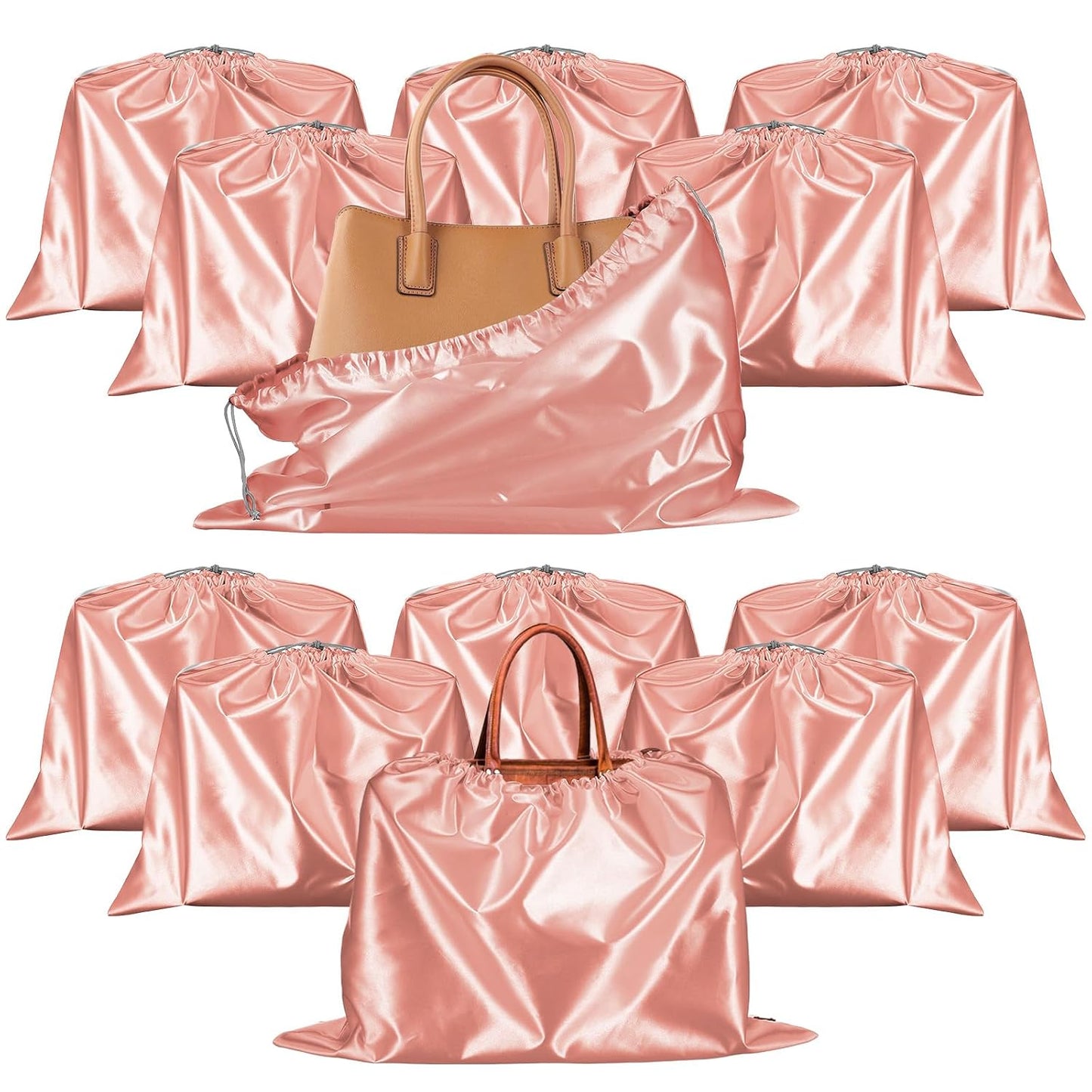 12 Pcs Dust Bags for Purses and Handbags Satin Purse Storage Organizer With Drawstring Closure Handbag Protector 16 x 20 in, Pink