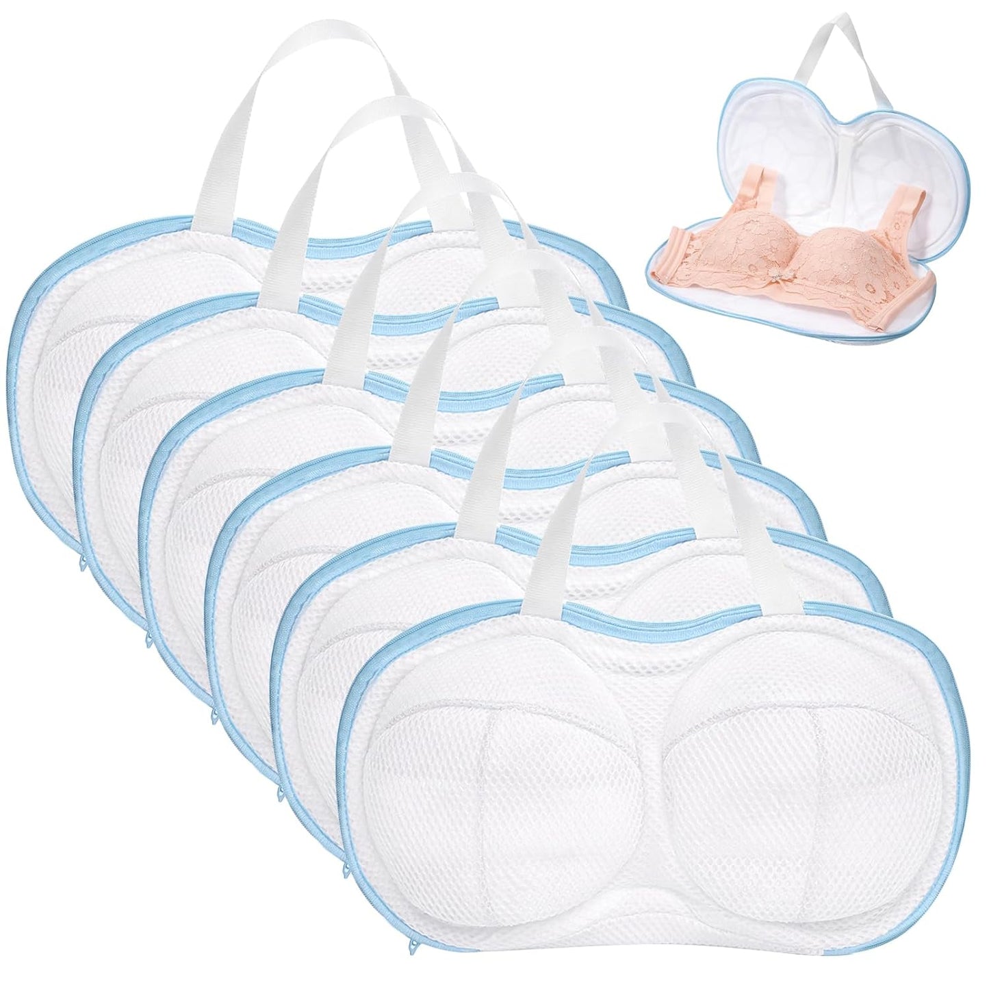 6 Pcs Bra Wash Bags for Laundry, Large Bra Laundry Bags, Underwear Brassiere Bag Set for Washing Machine With Zipper Women Delicates BraWasher Protector for Laundry(A to C Cups)