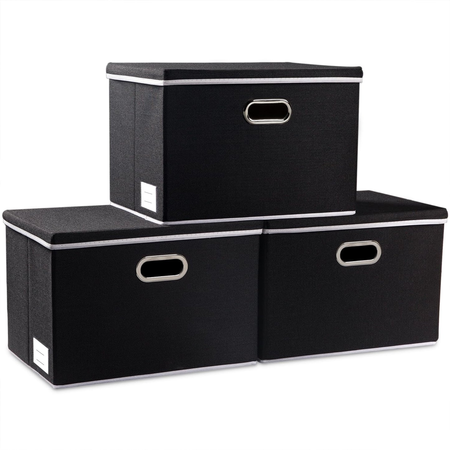 Large Foldable Storage Boxes with Lids [3-Pack] Fabric Collapsible Storage Bins Organizer Containers Baskets Cube with Cover for Home Bedroom Closet Office Nursery Black(17.7x11.8x11.8)