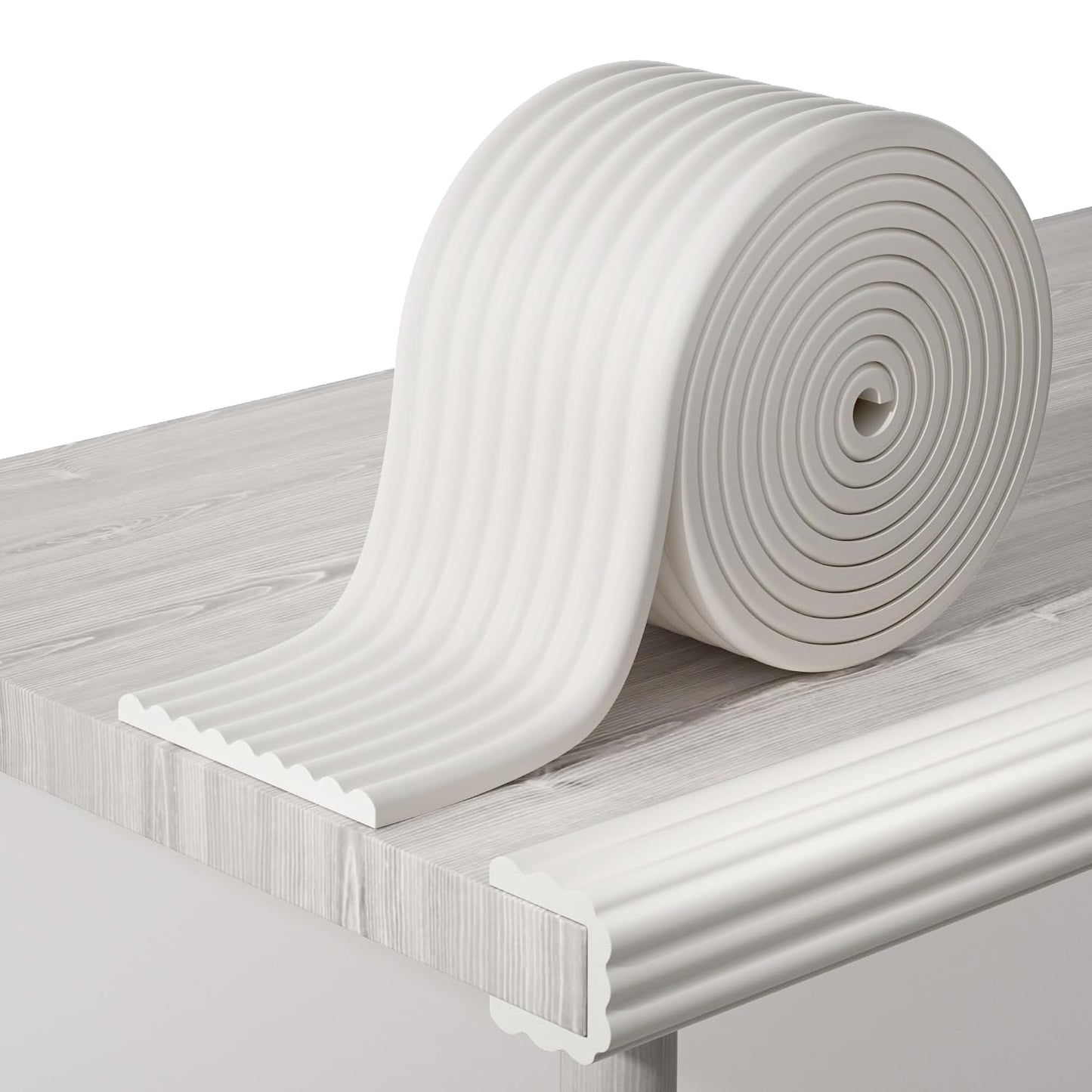 Corner Protector Baby, Pre-Taped 16.5FT Edge Guard for Furniture Safety | 0.4" Thick, 4" Wide Fireplace Baby Proofing, Soft Rubber Foam Padding Bed Cabinet Desk Edge Cushion Bumper, White-Grey