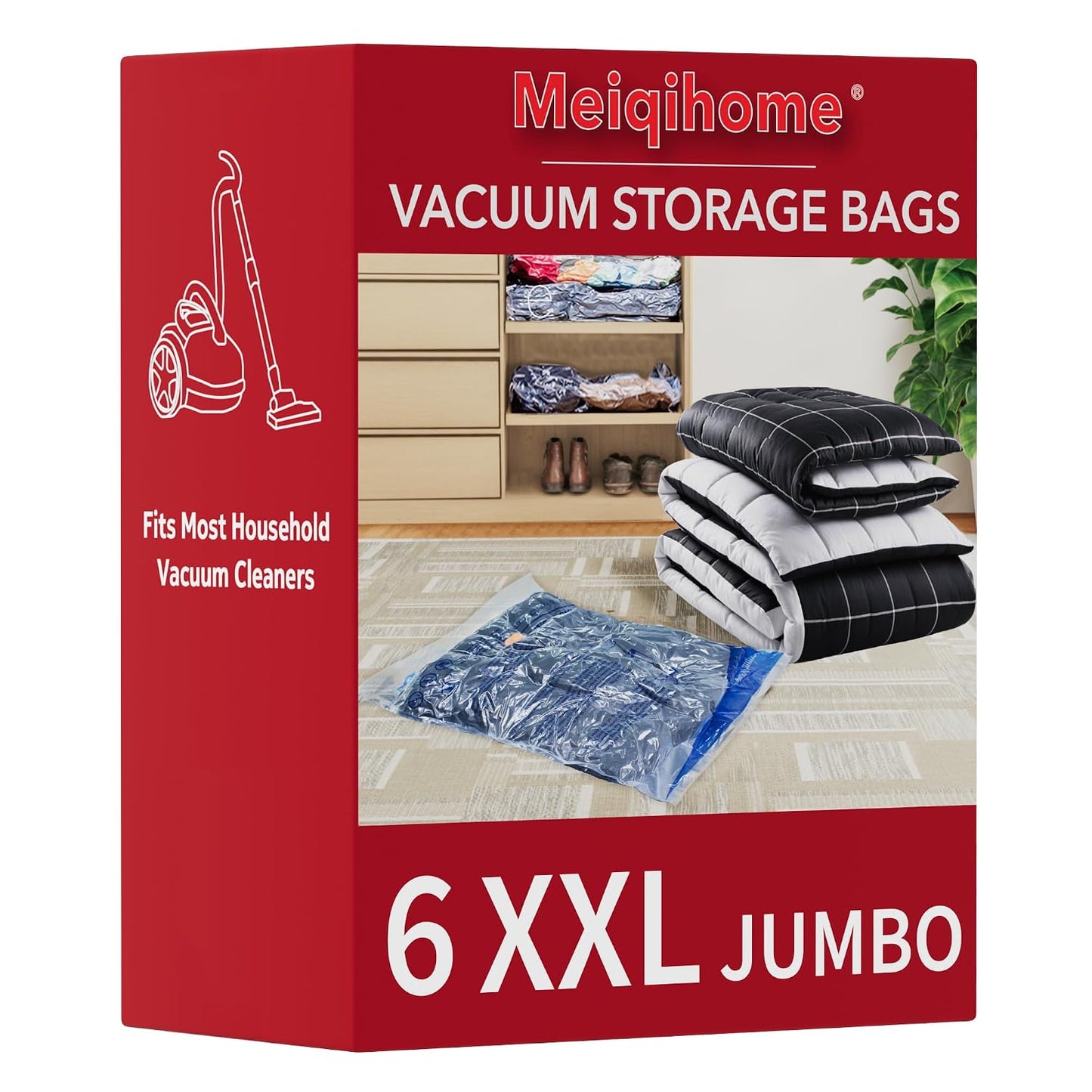 MEIQIHOME Vacuum Storage Bags, Space Saver Sealer Bags,Vacuum seal bags for clothing, Pillows, Comforters, Blankets, Bedding,Travel,6 XXL