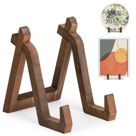 Plate Display Stand, 8 Inch Plate Holder for Displ... (Rustic Brown | Wood)