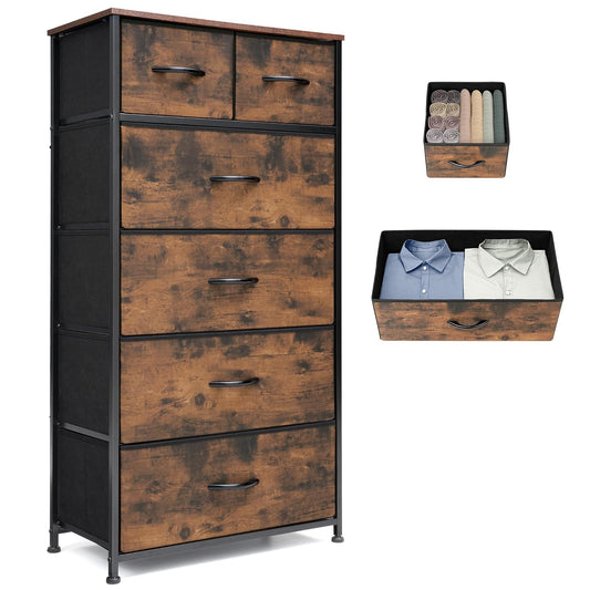 Tall Dresser for Bedroom, Fabric Storage Tower with 6 Drawers | Vertical Organizer Cabinet, Steel Frame, Wooden Top for Closet, Living Room, Hallway