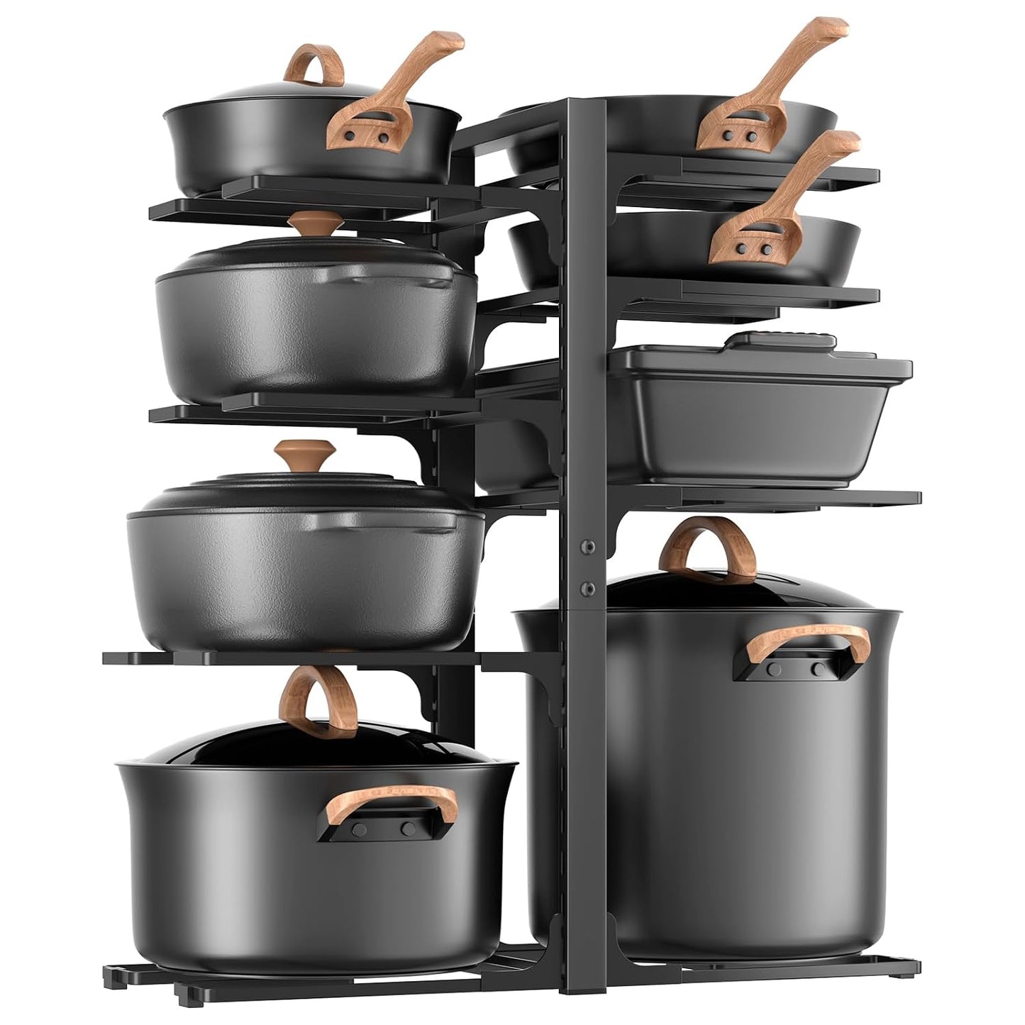 LAMU 8-Tier Heavy Duty Pots and Pans Organizer under Cabinet, 20.8" H | Adjustable heavy-duty pot rack holds stockpots, Dutch ovens and cast iron cookware, 120 LB capacity, Fits inside cabinet