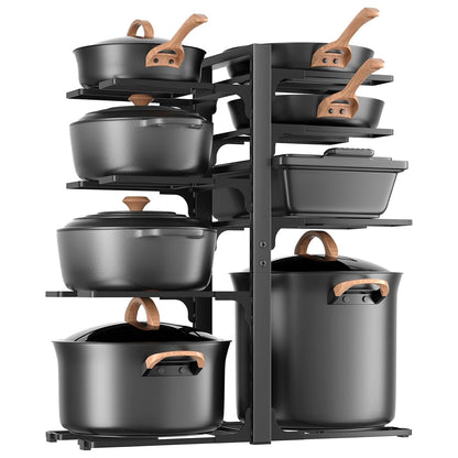LAMU 8-Tier Heavy Duty Pots and Pans Organizer under Cabinet, 20.8" H | Adjustable heavy-duty pot rack holds stockpots, Dutch ovens and cast iron cookware, 120 LB capacity, Fits inside cabinet