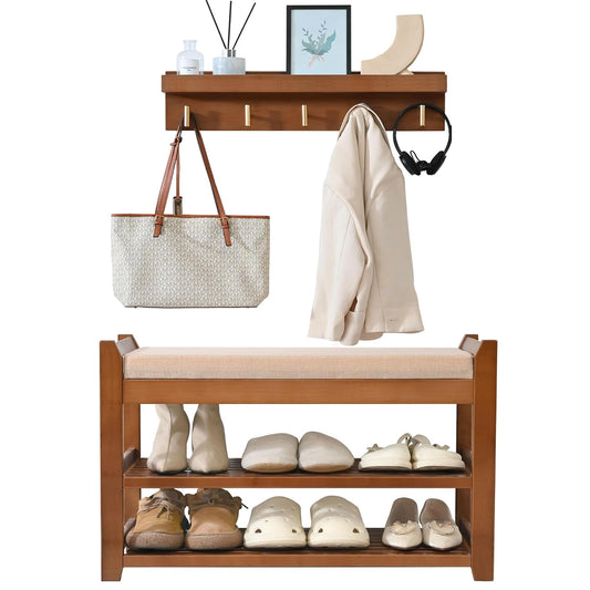 Shoe Rack for Front Door Entrance, 28” Entryway Bench with Coat Rack, Hall Tree Shoe Bench with Storage for Entry, Hallway, Bedroom, Living Room