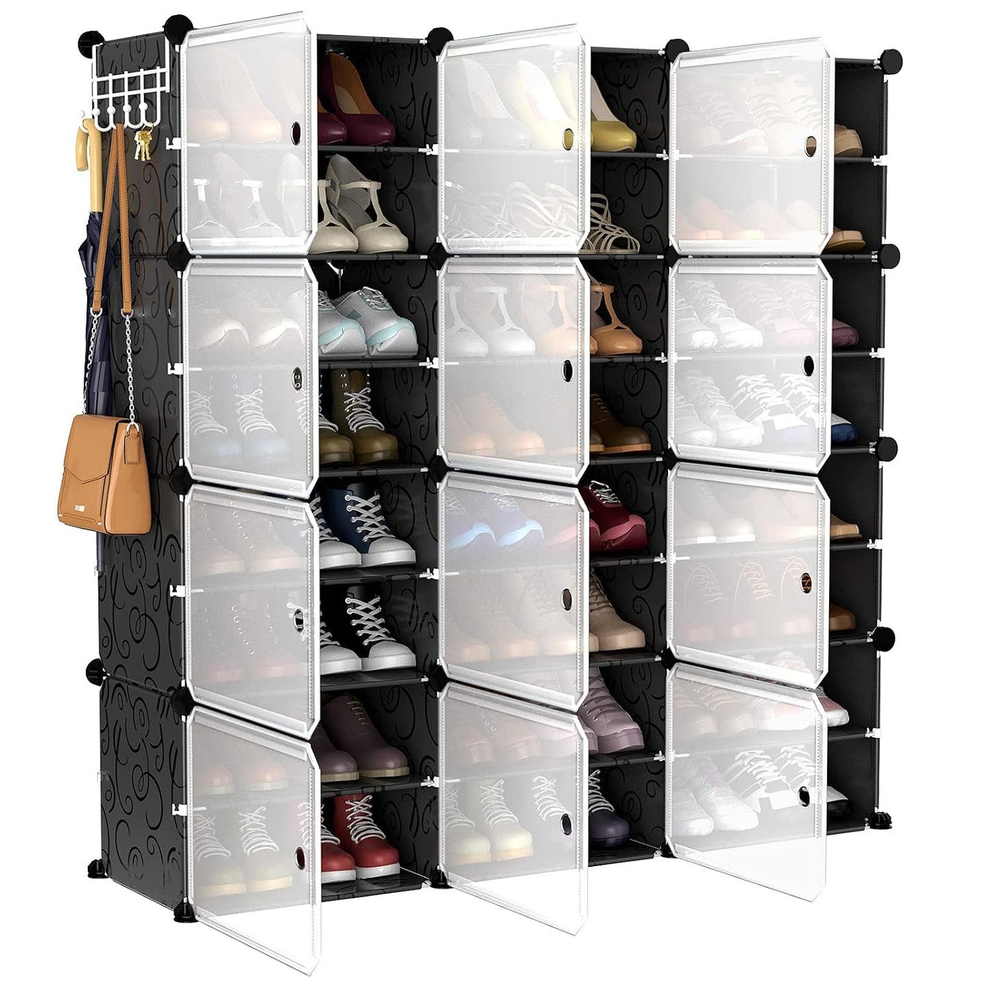 VTRIN Portable Shoe Organizer 48 Pair Tower 4 Tiers Rack for Entryway Shelf Storage Cabinet Stand for Heels Boots Slippers Cabinet Narrow Standing Stackable Space Saver Shoe Rack Black