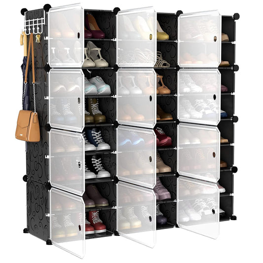 VTRIN Portable Shoe Organizer 48 Pair Tower 4 Tiers Rack for Entryway Shelf Storage Cabinet Stand for Heels Boots Slippers Cabinet Narrow Standing Stackable Space Saver Shoe Rack Black