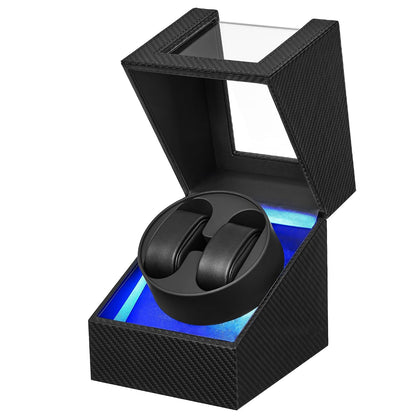 BEWISHOME Watch Winder for Automatic Watches,Double Watch Widner with Light | 4 Modes, Automatic Watch Winder Box Watch Spinner with Japanese Quiet Motor Type-C Adapter or Battery Powered, SYQ02C