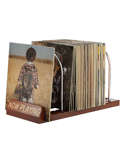 Now Playing Vinyl Record Holder Storage Fits 50 LPs, Gift Package | Display Your Now Playing Record, Assembles in Seconds, Doubles as a Magazine & Book Rack, Premium Wood, Non-Slip Grooves