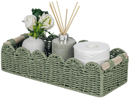 CubesLand Scalloped Toilet Paper Storage Basket W/Handle for Home Decor | Paper Rope Toilet Organizer Basket for Countertop, Over Toilet Shelf, End Table, Living Room Cozy Decorative & More, Green