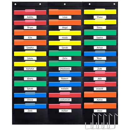 Opret 30 Pockets Storage Pocket Chart with 30 Nametag Pockets, Hanging Wall File Organizer for File Folders with 5 Hangers for Classroom, Office, School Mailbox Organizer and Home (Black)