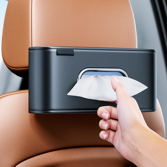 Car Tissue Holder, Car Kleenex Holder Fits 100-160 Count | Premium PU Leather,Keep Tidy,Universal,Large tissue box,Backseat Car Napkin Holder,Tissues Dispenser for Car,Black
